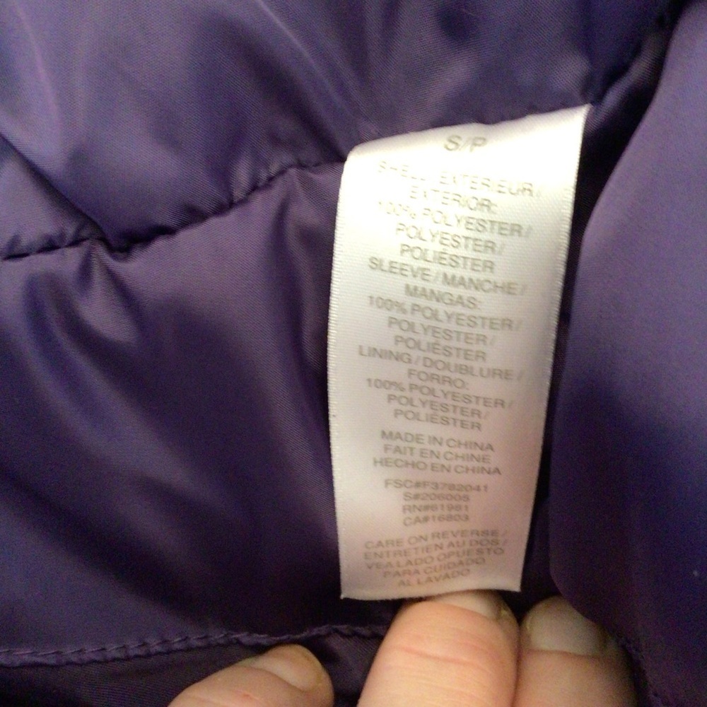 Womens Purple Quilted Fleece Sleeve Winter Coat Size Small - Picture 8 of 8